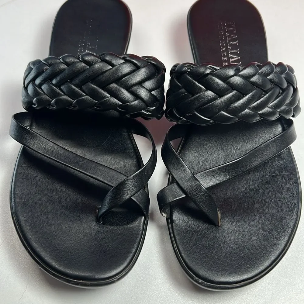ITALIAN SHOEMAKERS Women's 10 Black Low Platform Sandels EUC